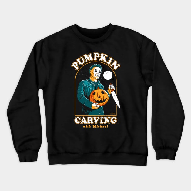 Halloween Carving With Michael Myers Crewneck Sweatshirt by DinoMike